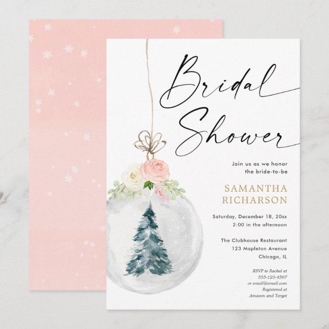 Pink gold elegant Winter bridal shower Invitation (Front/Back)