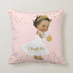 Pink Gold Ethnic Princess Ballerina Nursery Name Cushion