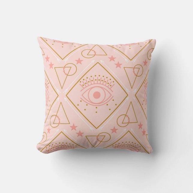 Pink Gold Eyes: Geometric Seamless Design Cushion (Front)