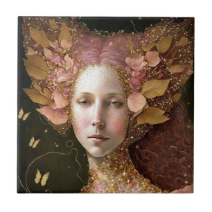 Pink Gold Fairy Fae Woman Fantasy Art Ceramic Tile