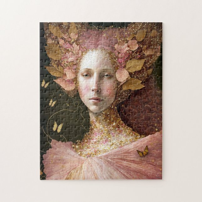 Pink Gold Fairy Fae Woman Fantasy Art Jigsaw Puzzle (Vertical)