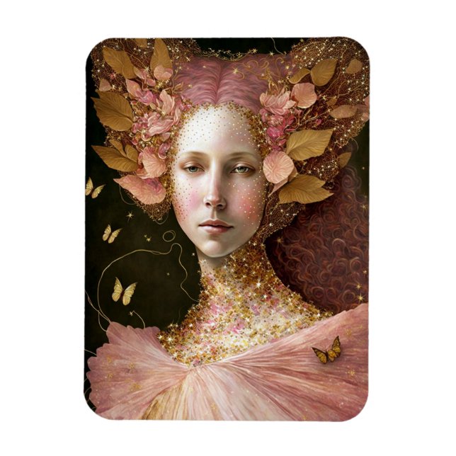 Pink Gold Fairy Fae Woman Fantasy Art Magnet (Vertical)