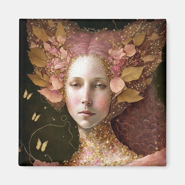 Pink Gold Fairy Fae Woman Fantasy Art Magnet (Front)