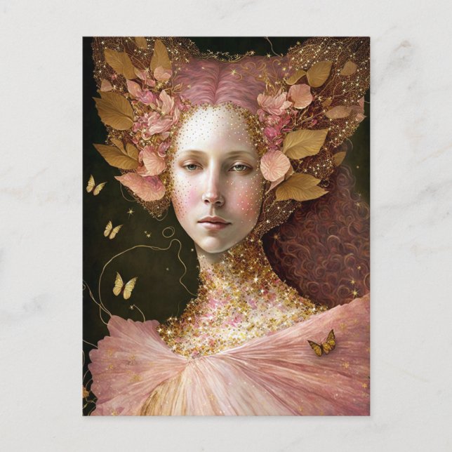 Pink Gold Fairy Fae Woman Fantasy Art Postcard (Front)