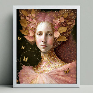 Pink Gold Fairy Fae Woman Fantasy Art Poster