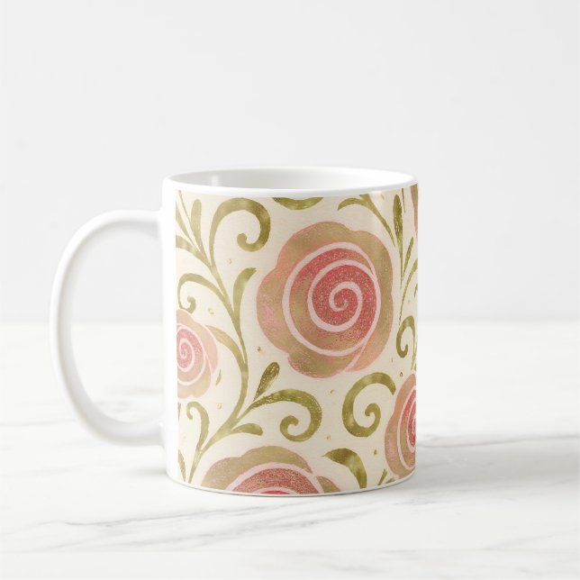 Pink & Gold Fairy Tale Storybook Princess Roses Coffee Mug (Left)