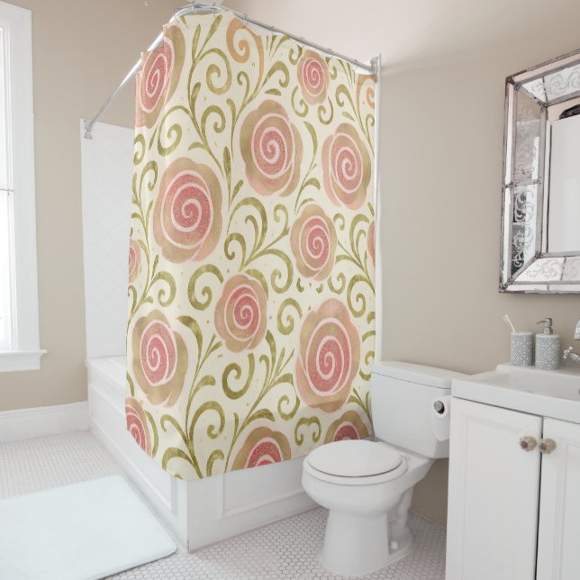 Pink & Gold Fairy Tale Storybook Princess Roses Shower Curtain (In Situ)