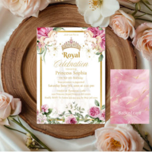 Pink Gold Fairytale Princess Crown Birthday Party Invitation