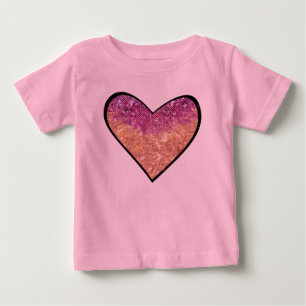 Pink & Gold Faux Glitter Heart Baby T-Shirt
