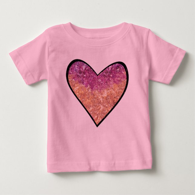 Pink & Gold Faux Glitter Heart Baby T-Shirt (Front)