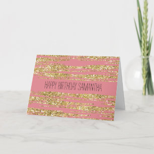 Pink Gold Faux Glitter Stripes Card