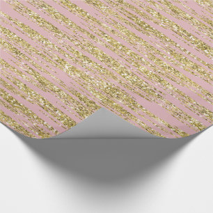 Pink Gold Faux Glitter Stripes Wrapping Paper