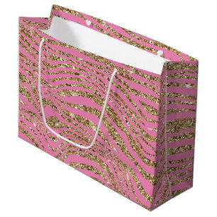 Pink Gold Faux Glitter Zebra  Large Gift Bag