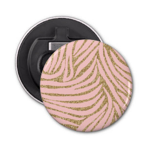 Pink Gold Faux Glitter Zebra Print Bottle Opener