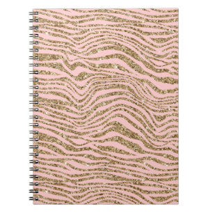 Pink Gold Faux Glitter Zebra Print Notebook