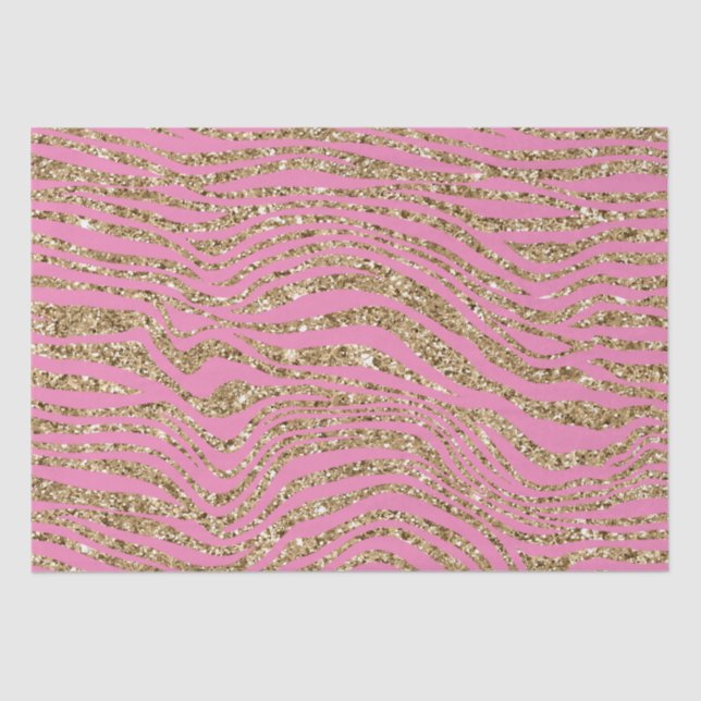 Pink Gold Faux Glitter Zebra  Tissue Paper (Front)
