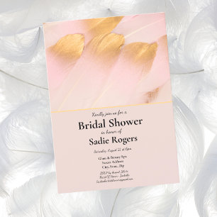 Pink & Gold Feathers Bridal Shower Invitation