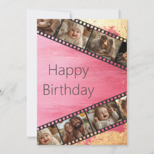 Pink & Gold Film Strip Photo Happy Birthday Card
