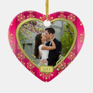 Pink Gold First Christmas Together Photo Xmas Ceramic Ornament