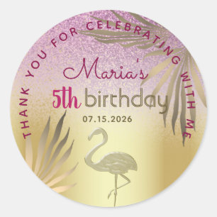 Pink Gold Flamingo 5th Birthday Classic Round Sticker