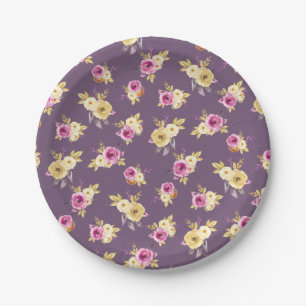 Pink+Gold Floral Baby Shower Paper Plate