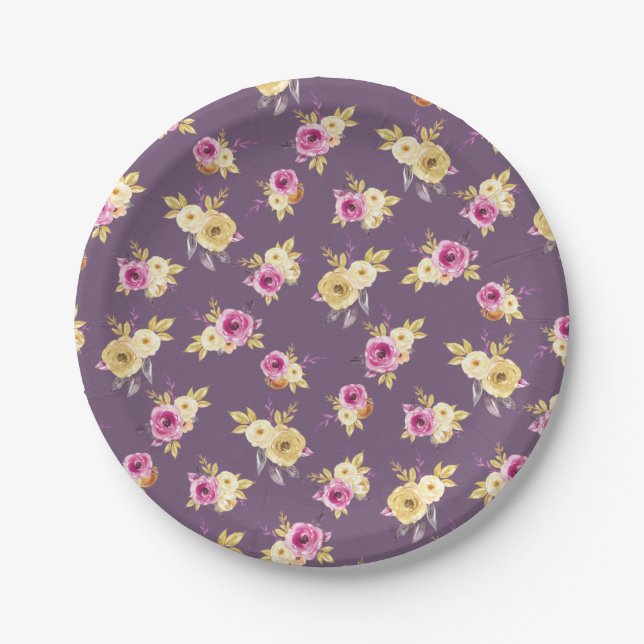Pink+Gold Floral Baby Shower Paper Plate (Front)