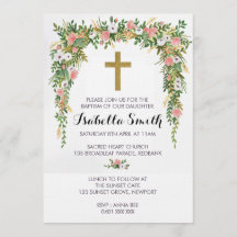 Pink Gold floral Baptism / Christening Invitation