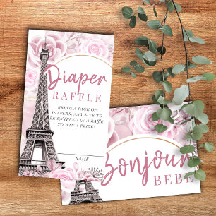Pink Gold Floral Bonjour Bebe Diaper Raffle Enclosure Card