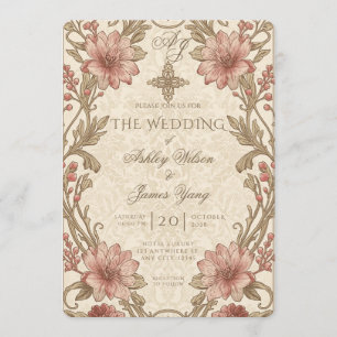 Pink Gold Floral Botanical Wedding Invitation