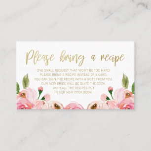 Pink Gold Floral Bridal Shower Recipe Card Request