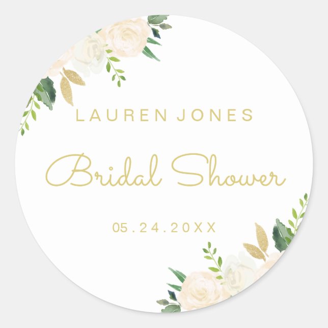 Pink Gold Floral Bridal Shower Sticker (Front)