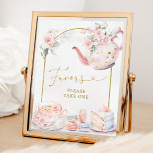 Pink Gold Floral Bridal Shower Tea Party Favours Poster