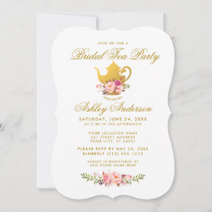 Pink Gold Floral Bridal Shower Tea Party Invite B