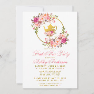 Pink Gold Floral Bridal Shower Tea Party Invite GP
