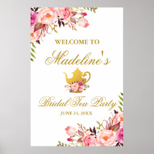 Pink Gold Floral Bridal Shower Tea Party Welcome L Poster
