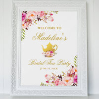 Pink Gold Floral Bridal Shower Tea Party Welcome