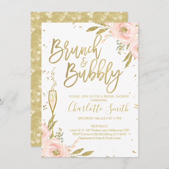 Pink Gold Floral Brunch Bridal Shower Invitation (Front/Back)
