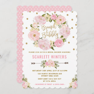 Pink Gold Floral Brunch & Bubbly Shower Invitation