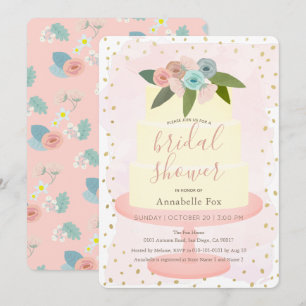 Pink Gold Floral Cake Bridal Shower Invitation
