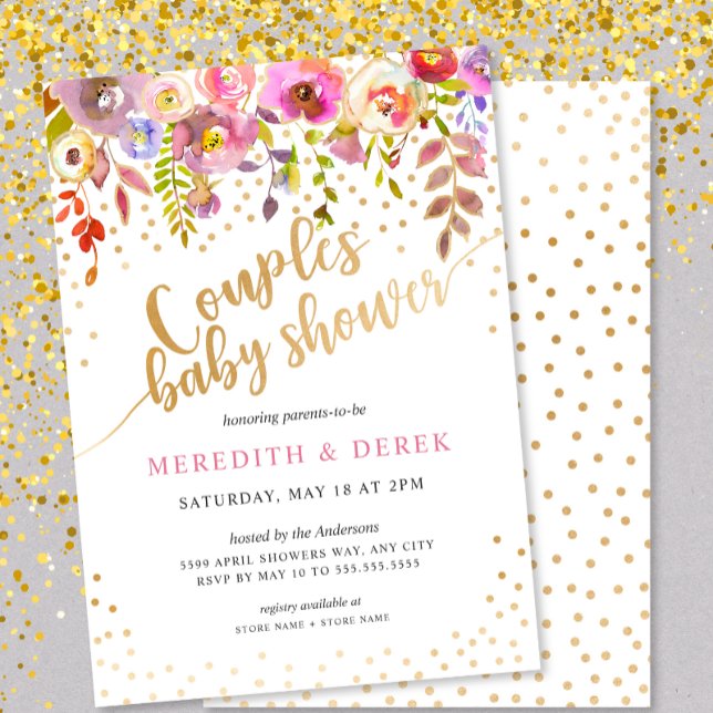Pink Gold Floral Couples Baby Shower Invitation (Creator Uploaded)