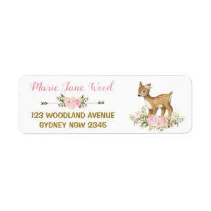 Pink Gold Floral Deer Baby Shower Address Label Return Address Label