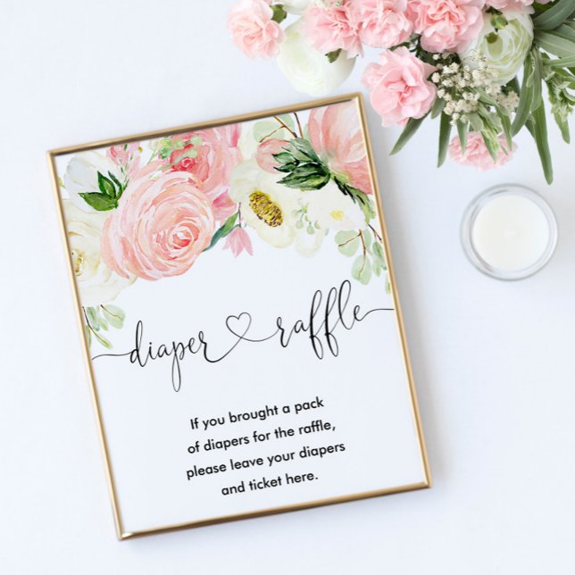 Pink gold floral diaper raffle sign girl shower (Creator Uploaded)