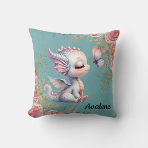 Pink Gold Floral Dragon Butterfly Girl Gift Cushion