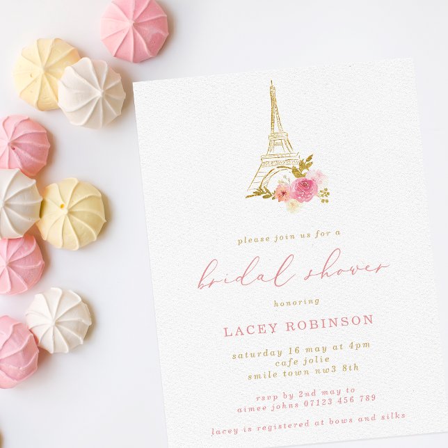 Pink & Gold Floral Eiffel Tower Bridal Shower Invitation (Creator Uploaded)