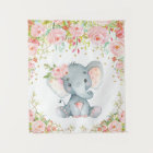 Pink Gold Floral Elephant Nursery Baby Girl Decor