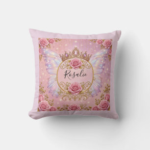 Pink & Gold Floral Fairy Princess Roses Butterfly Cushion