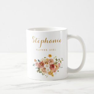 Pink Gold Floral Flower Girl Personalised Coffee Mug