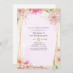 Pink & Gold Floral Geometric Bridesmaids Luncheon Invitation