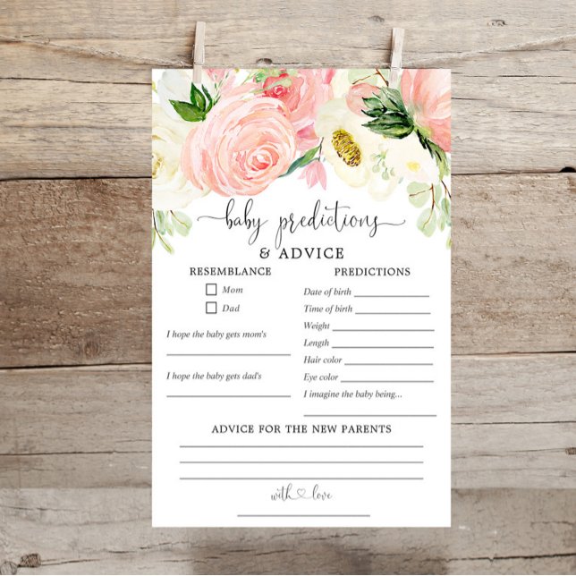 Pink gold floral girl Baby predictions advice card (Creator Uploaded)