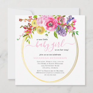 Pink Gold Floral Girl Baby Shower Invitation